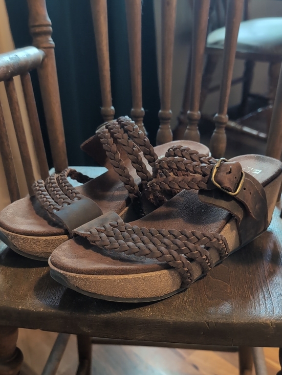 White Mountain Shoes - White Mountain Brown Braided Wedge Slide Sandals with Buckle - Women